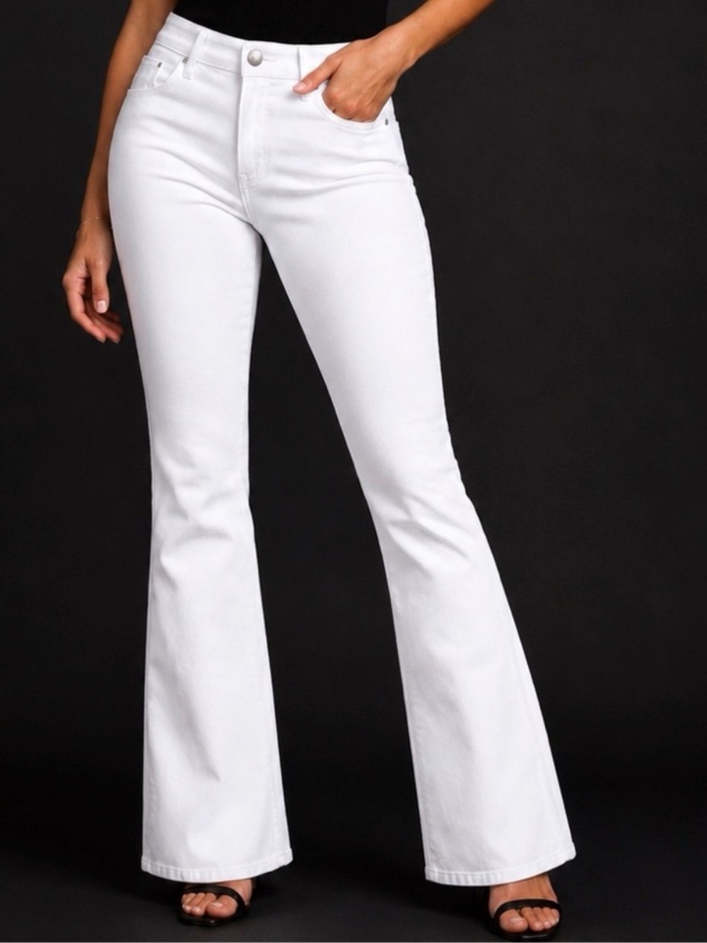 Express Skyscraper Kick Flare Jeans White Mid Rise Stretch Size 12 Long